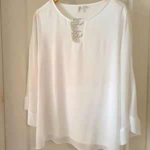 Cato white sheer sleeve blouse